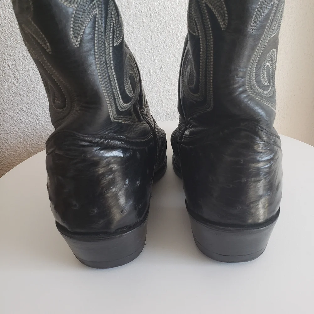Nocona Western Cowboy Rancho Black Leather Stitch Flame Boots